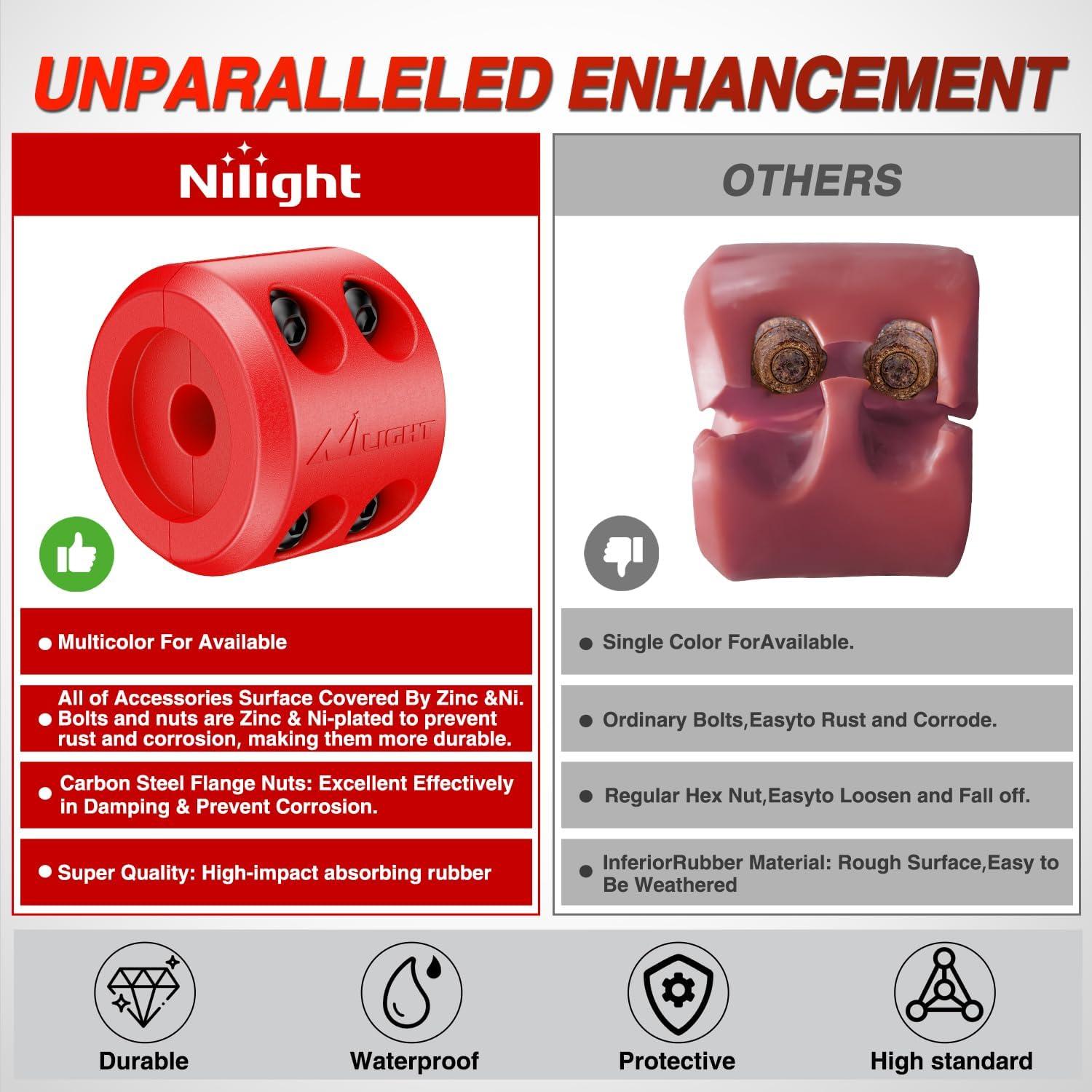 imageNilight Winch Stopper for ATV UTV Truck SUV Winch Cable Hook Rubber Stopper 2 Pack Protect Towing Hook Synthetic Rope Winch Accessories Rope Line Saver with Stainless Steel Screws Allen Wrenc GreenRed