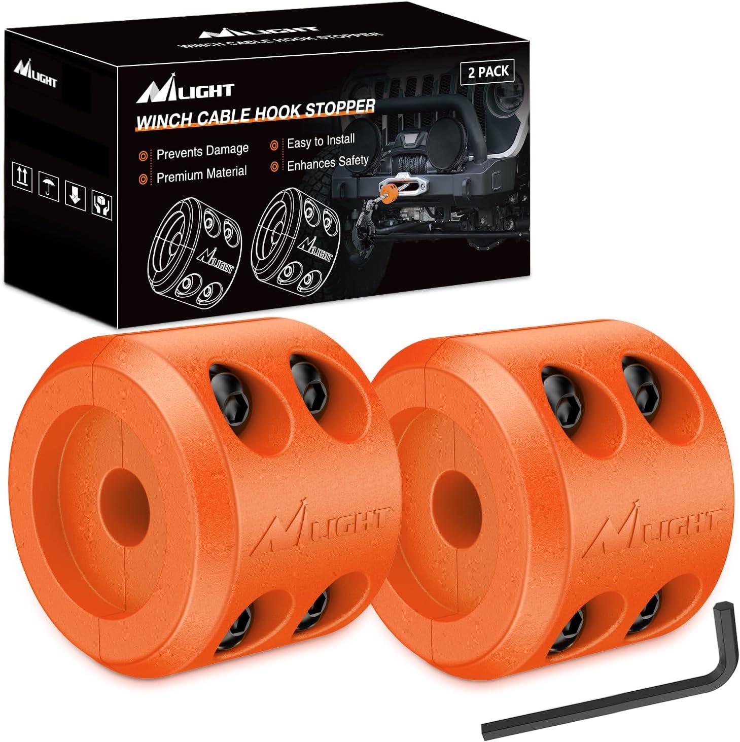 imageNilight Winch Stopper for ATV UTV Truck SUV Winch Cable Hook Rubber Stopper 2 Pack Protect Towing Hook Synthetic Rope Winch Accessories Rope Line Saver with Stainless Steel Screws Allen Wrenc GreenOrange