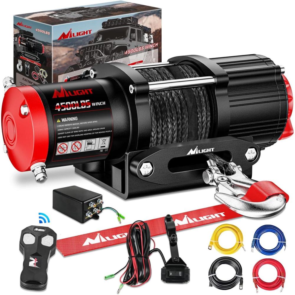 imageNilight 12000lbs Electric Winch 12V Waterproof IP68 for Trailer Jeep ATV UTV Truck SUV Towing Portable Winches with Synthetic Rope 3IN1 Smart Remote12V 4500 lbs