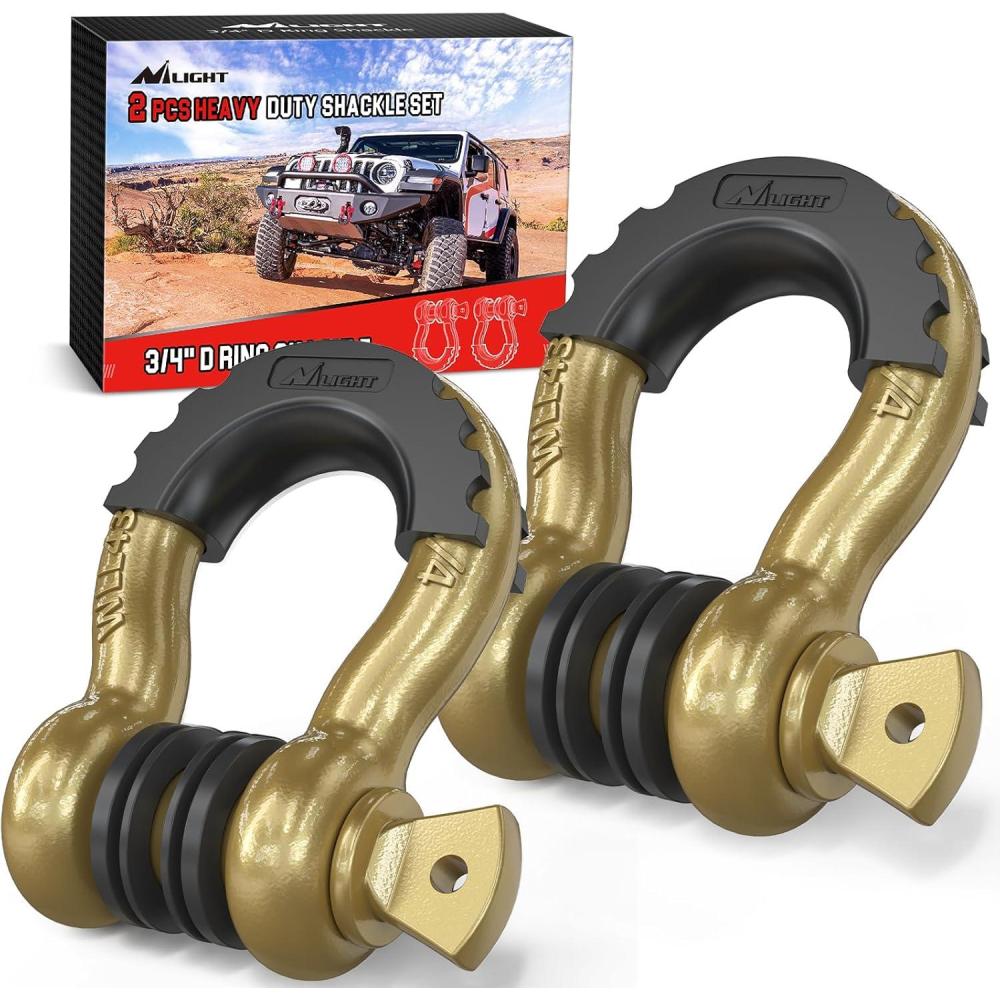 imageNilight 2 Pack 34quot DRing Shackle with 78quot Screw Pin 41887lbs Break Strength Heavy Duty Off Road Recovery Shackle with Isolators Washers for Use with Tow Strap Winch OffRoad Jeep Truck VehicleGold