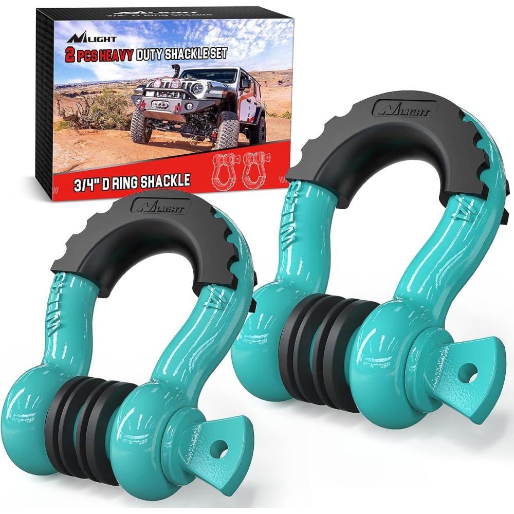 imageNilight 2 Pack 34quot DRing Shackle with 78quot Screw Pin 41887lbs Break Strength Heavy Duty Off Road Recovery Shackle with Isolators Washers for Use with Tow Strap Winch OffRoad Jeep Truck VehicleTurquoise Green
