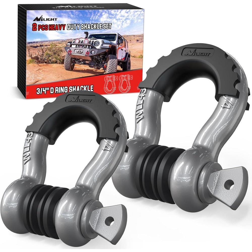 imageNilight 2 Pack 34quot DRing Shackle with 78quot Screw Pin 41887lbs Break Strength Heavy Duty Off Road Recovery Shackle with Isolators Washers for Use with Tow Strap Winch OffRoad Jeep Truck VehicleGray