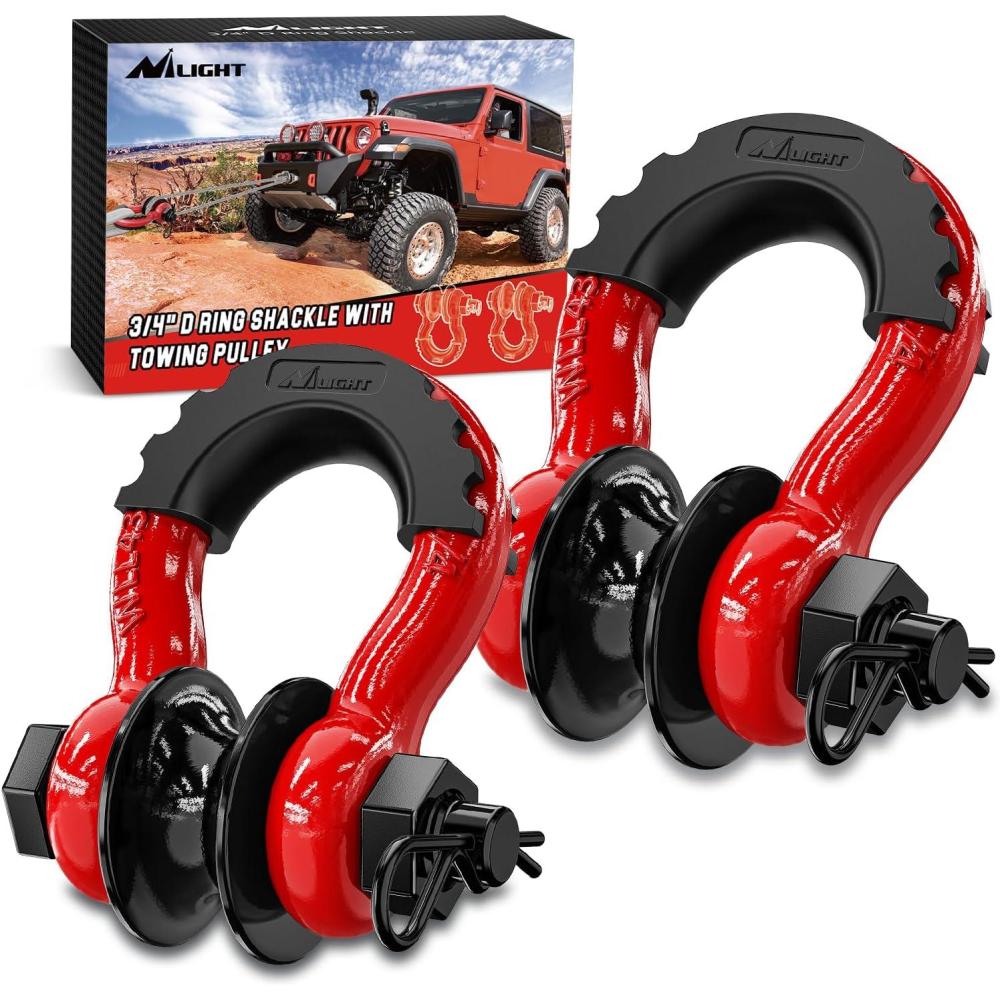 imageNilight 2 Pack 34quot DRing Shackle with 78quot Screw Pin 41887lbs Break Strength Heavy Duty Off Road Recovery Shackle with Isolators Washers for Use with Tow Strap Winch OffRoad Jeep Truck VehicleRed wTowing Pulley