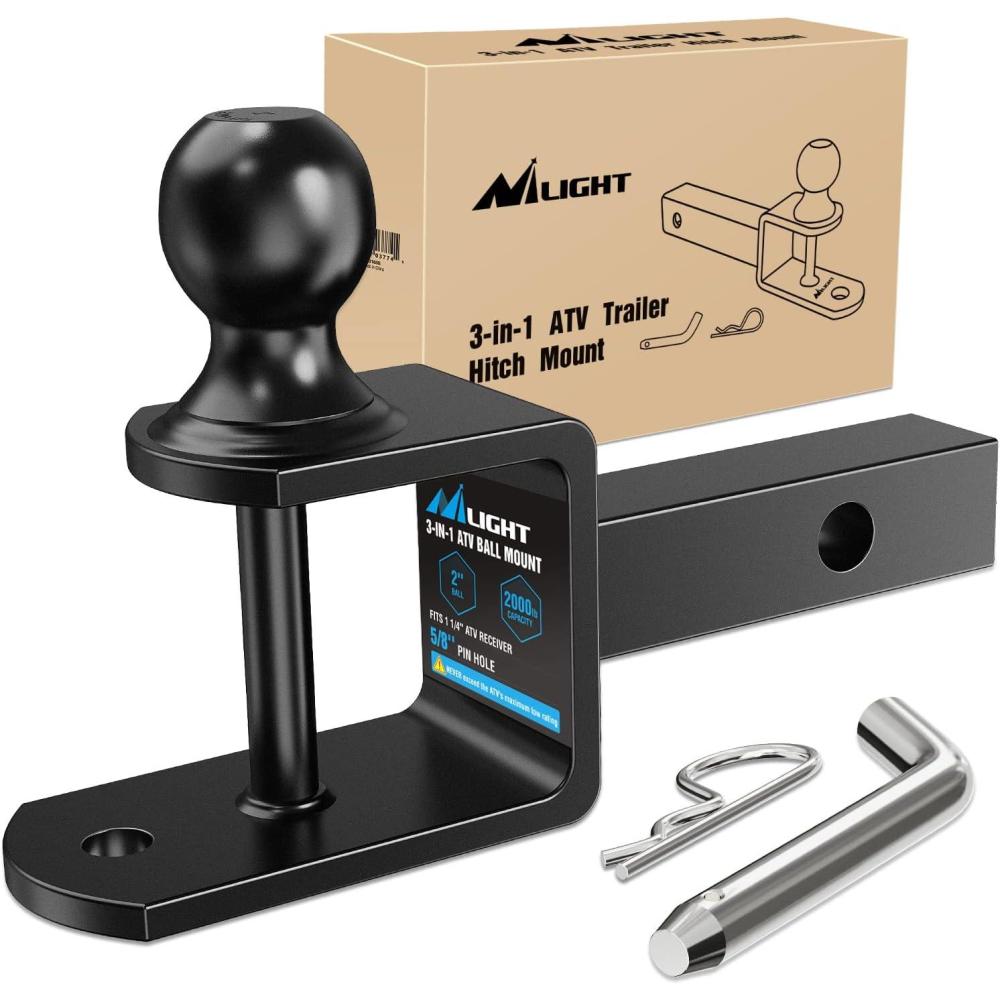 imageNilight 3 in 1 ATV UTV Multi Hitch Mount with 178 inch Ball Hitch Rated 2000 LBS Fits 114 Inch Receiver Winch Strap Loop Rated 5000 LBS125 Hitch Receiver with 2 Ball