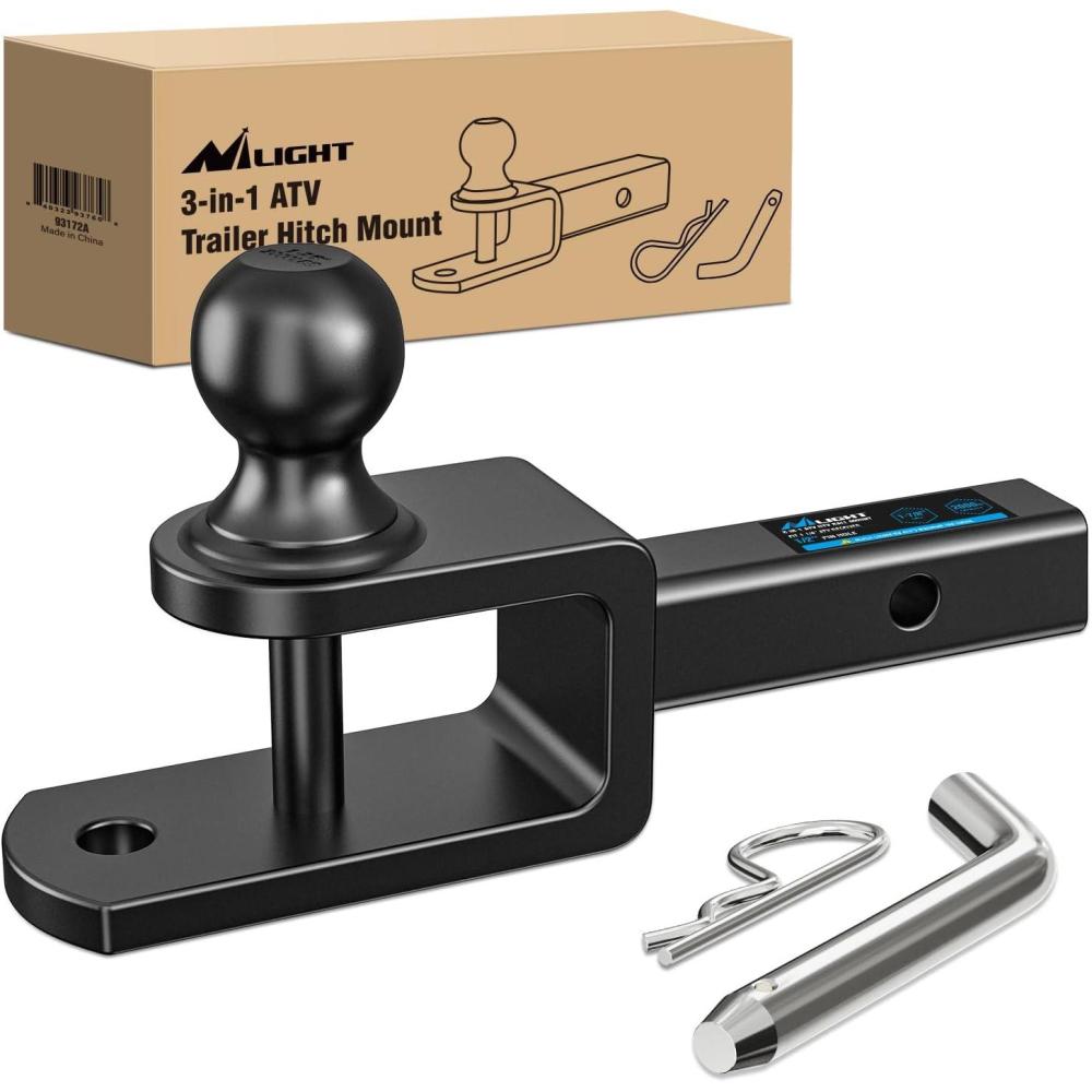 imageNilight 3 in 1 ATV UTV Multi Hitch Mount with 178 inch Ball Hitch Rated 2000 LBS Fits 114 Inch Receiver Winch Strap Loop Rated 5000 LBS125 Hitch Receiver with 178 Ball