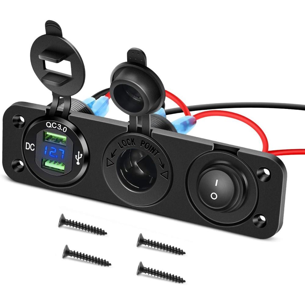 imageNilight 4 in 1 Charger Socket Panel Dual QC30 USB Charger with LED Voltmeter Display and Cigarette Lighter Socket and Power Cutoff SwitchAvoid Battery Drain Off Switch for UTV ATVBlack RedDual USB