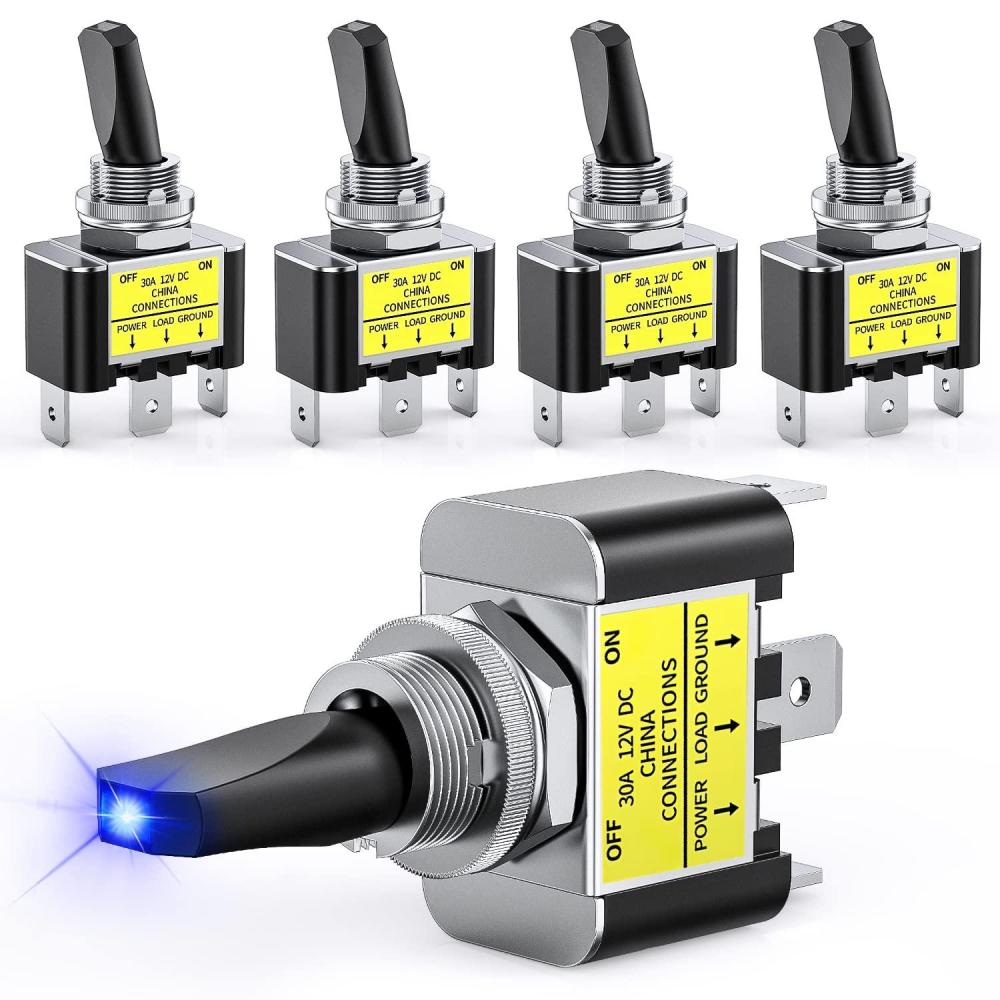 imageNilight 5PCS LED Toggle Switch ON Off 12V 30A Blue LED Lighted Metal Switch Heavy Duty SPST 3 Pin Rocker Switch 12mm Mounting Hole for Automotive Cars Trucks Boats Racing Cars2 Years Warranty3Pin Led Toggle Switch Blue