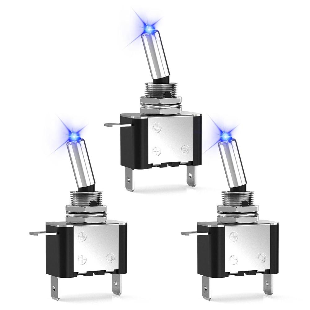 imageNilight 5PCS LED Toggle Switch ON Off 12V Blue Lighted Aircraft Safety Cover Heavy Duty 20A SPST 3 Pin Rocker for Automotive Cars Trucks Boats Racing Cars2 Years Warranty3PCS LED Switch Blue
