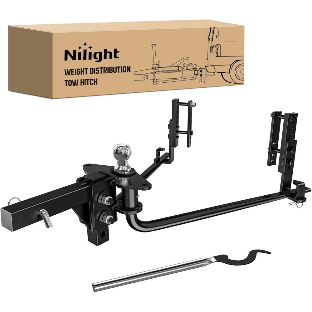 imageNilight 800 lbs Round Bar Weight Distributing Hitches Kit with Sway Control 2in Solid Steel Shank 2516 in Alloy Steel Ball800LBS with Adjustable Sway Control