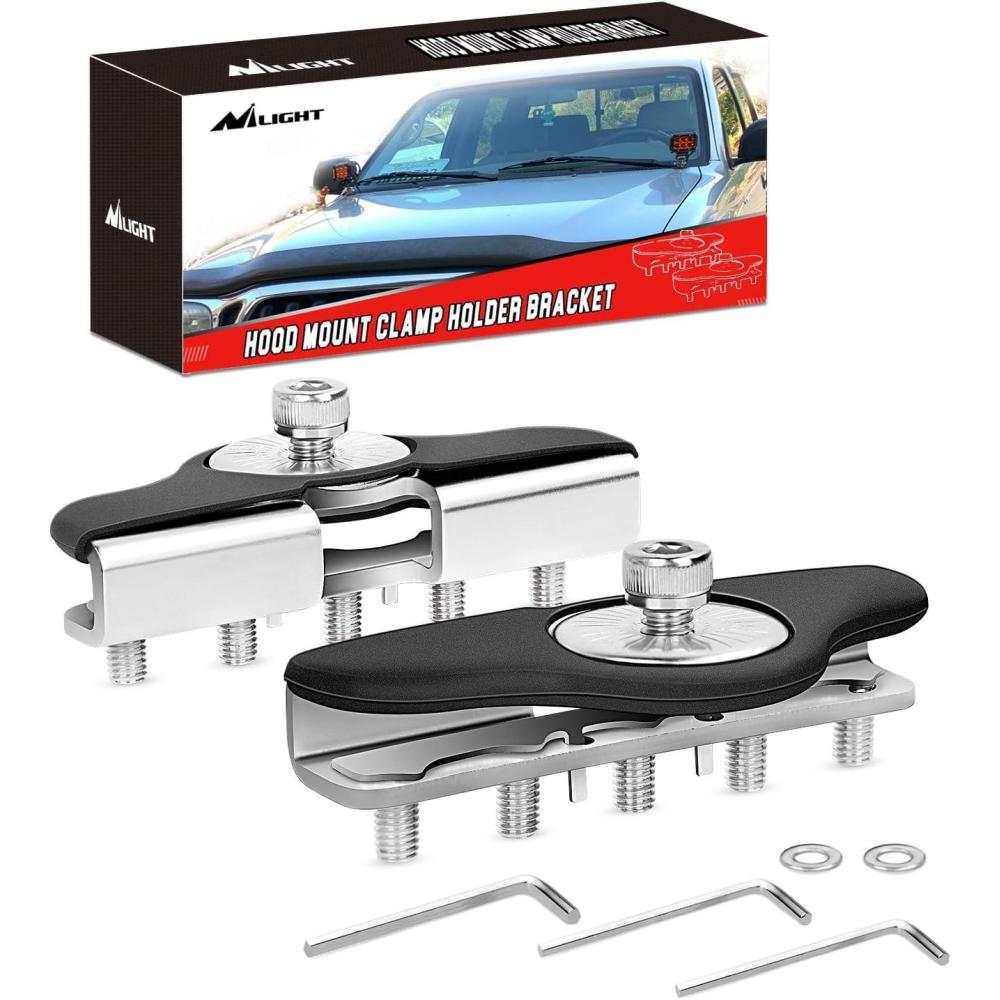 imageNilight 90025B Led Light Bar Mounting Brackets 2pcs Universal Hood Led Work Light led Pods Mount Bracket Clamp Holder for SUV Truck Off Road Installed No Need Drilling 2 Years WarrantyBlack