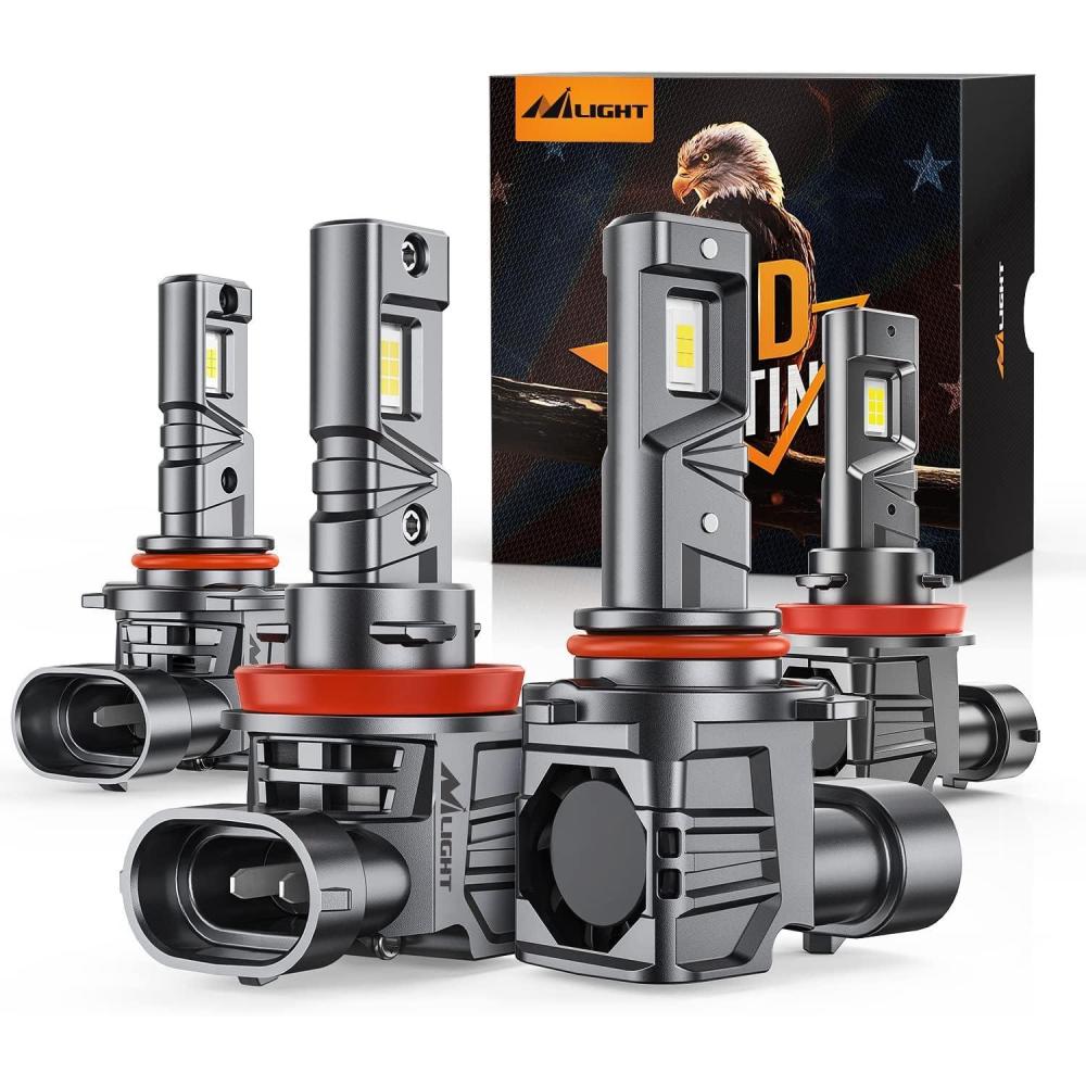 imageNilight 9005HB3 H11H9 LED Bulbs Wireless LED Driving Lights Combo Halogen and Fog Lights Replacement 6000K Cool White Mini Size 4 Pack9005H11