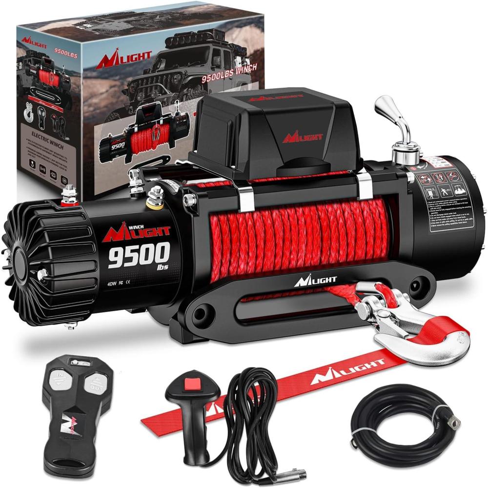 imageNilight ATV UTV Electric Winch 12V 4500 lb Winches for Towing Trailer Truck Jeep Off Road Portable Waterproof IP67 Winch with Synthetic Rope Wireless ampamp Wired Remote Control Hawse Fairlead Mount Plate12V 9500 lbs
