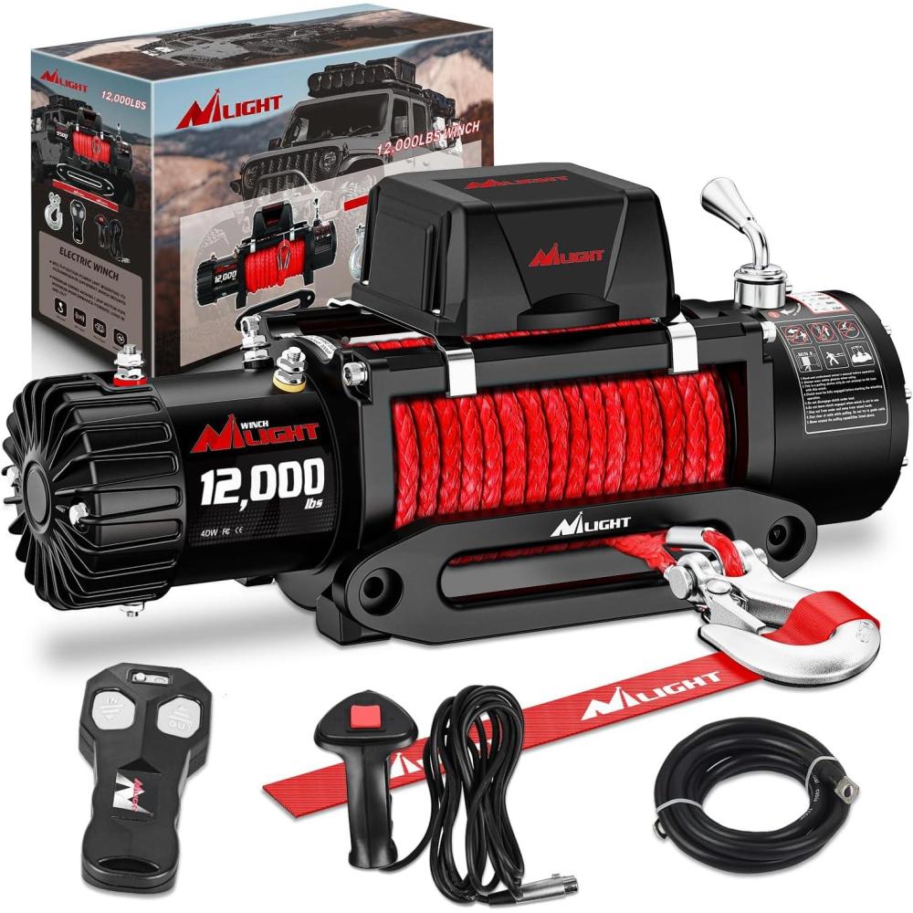 imageNilight ATV UTV Electric Winch 12V 4500 lb Winches for Towing Trailer Truck Jeep Off Road Portable Waterproof IP67 Winch with Synthetic Rope Wireless ampamp Wired Remote Control Hawse Fairlead Mount Plate12V 12000 lbs