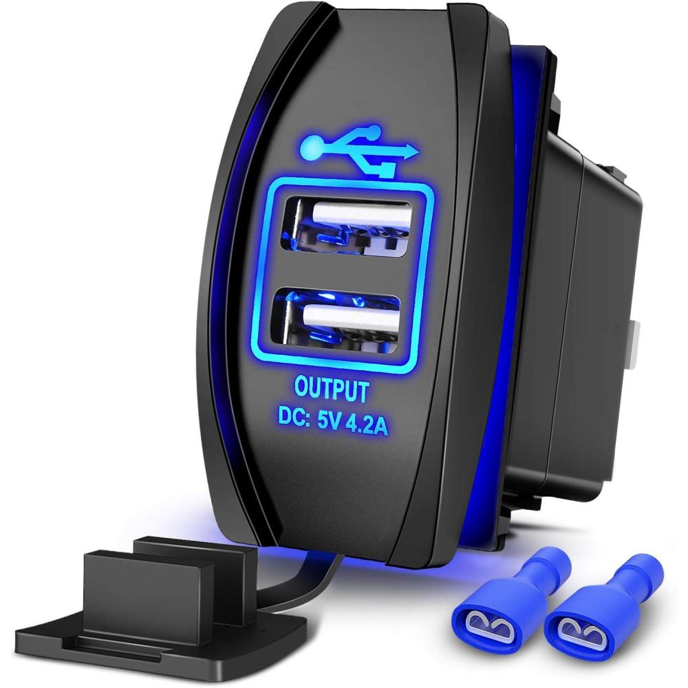 imageNilight Dual USB 42A Rocker Switch Style 12V24V Fast Socket Waterproof Quick for Cars Boats Trucks RVs 2 Years Warranty BlueDual USB