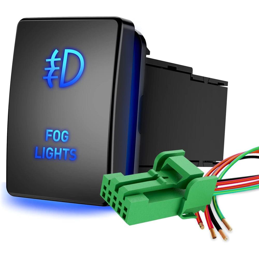 imageNilight Fog Lights Push Button Switch 12V ON Off Switch with Connector Wire Kit 128quot x 087quot Replacement for Toyota Sequoia Highlander Tacoma Tundra 4Runner RAVR Yaris 2 Years WarrantyBlackFOG LIGHTS