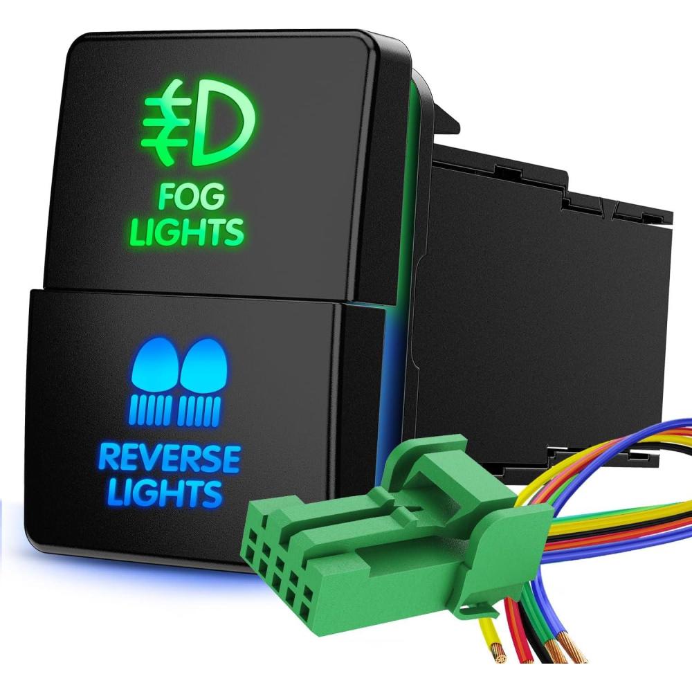 imageNilight Fog Lights Push Button Switch 12V ON Off Switch with Connector Wire Kit 128quot x 087quot Replacement for Toyota Sequoia Highlander Tacoma Tundra 4Runner RAVR Yaris 2 Years WarrantyBlackFog Lights  Reverse Lights