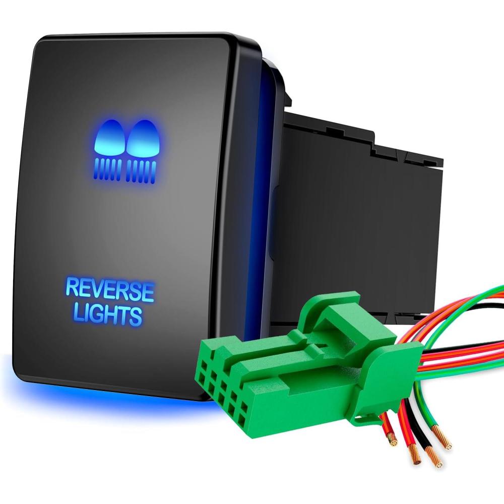 imageNilight Fog Lights Push Button Switch 12V ON Off Switch with Connector Wire Kit 128quot x 087quot Replacement for Toyota Sequoia Highlander Tacoma Tundra 4Runner RAVR Yaris 2 Years WarrantyBlackREVERSE LIGHTS