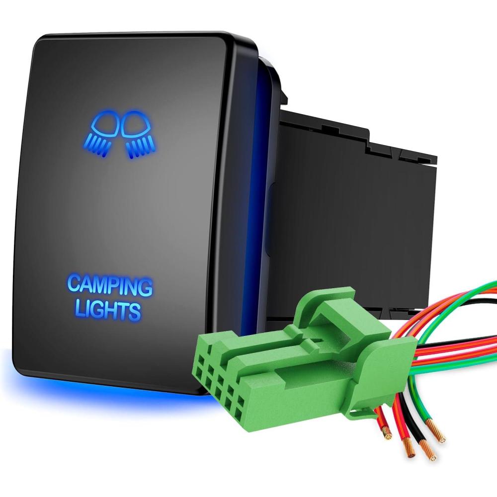 imageNilight Fog Lights Push Button Switch 12V ON Off Switch with Connector Wire Kit 128quot x 087quot Replacement for Toyota Sequoia Highlander Tacoma Tundra 4Runner RAVR Yaris 2 Years WarrantyBlackCAMPING LIGHTS