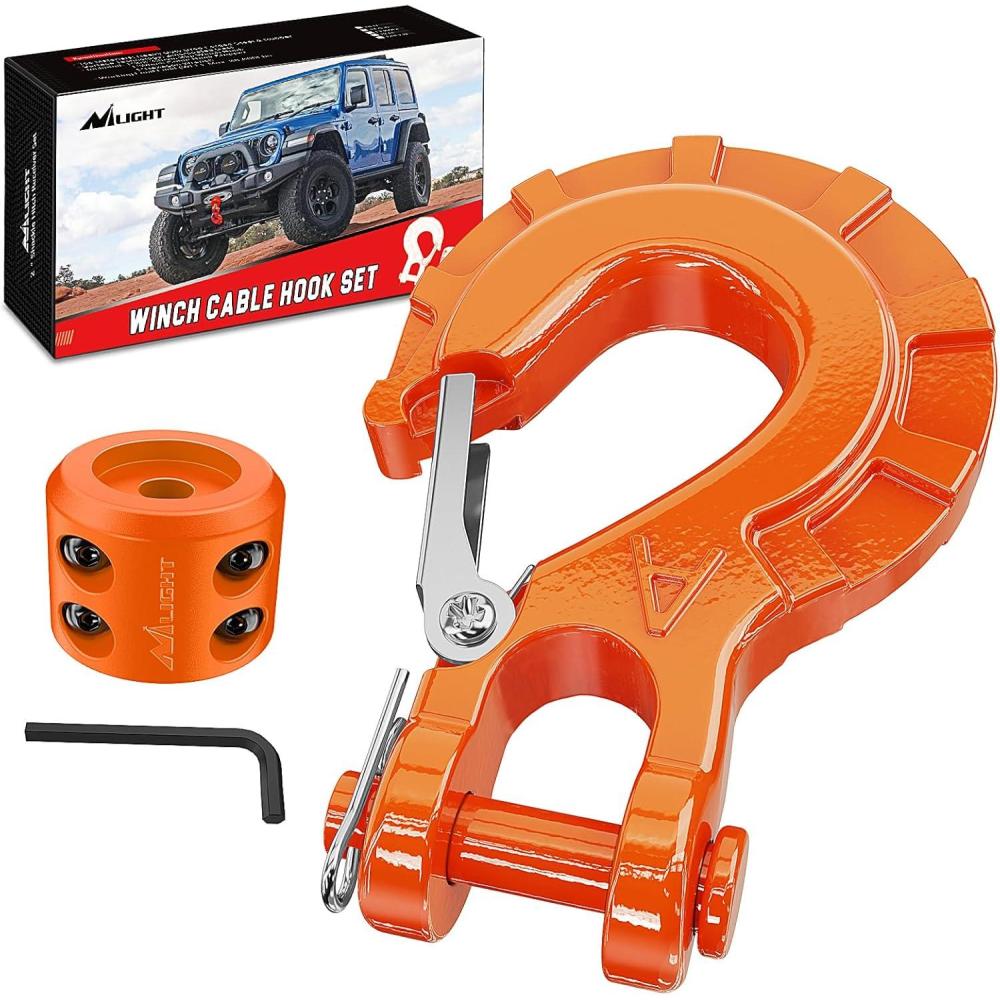 imageNilight Forged Steel Winch Hook 38quot Grade 70 Safety Latch Winch Cable Hook Stopper ampamp Clevis Slip Hook Sets Included Allen WrenchMax 35000 lbsBlackOrange