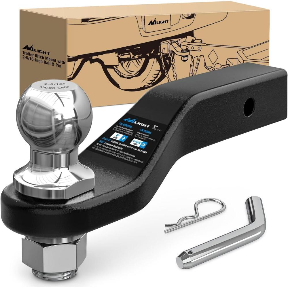 imageNilight Forged Trailer Hitch Mount with 2516Inch Ball Fits 2 Inch Receiver Square 58quot Hitch Pin Clip 15000 lbs 4quot Drop 114 Hole Gloss Black Powder Coat 2 Years Warranty2516 Ball 2 Drop Forged