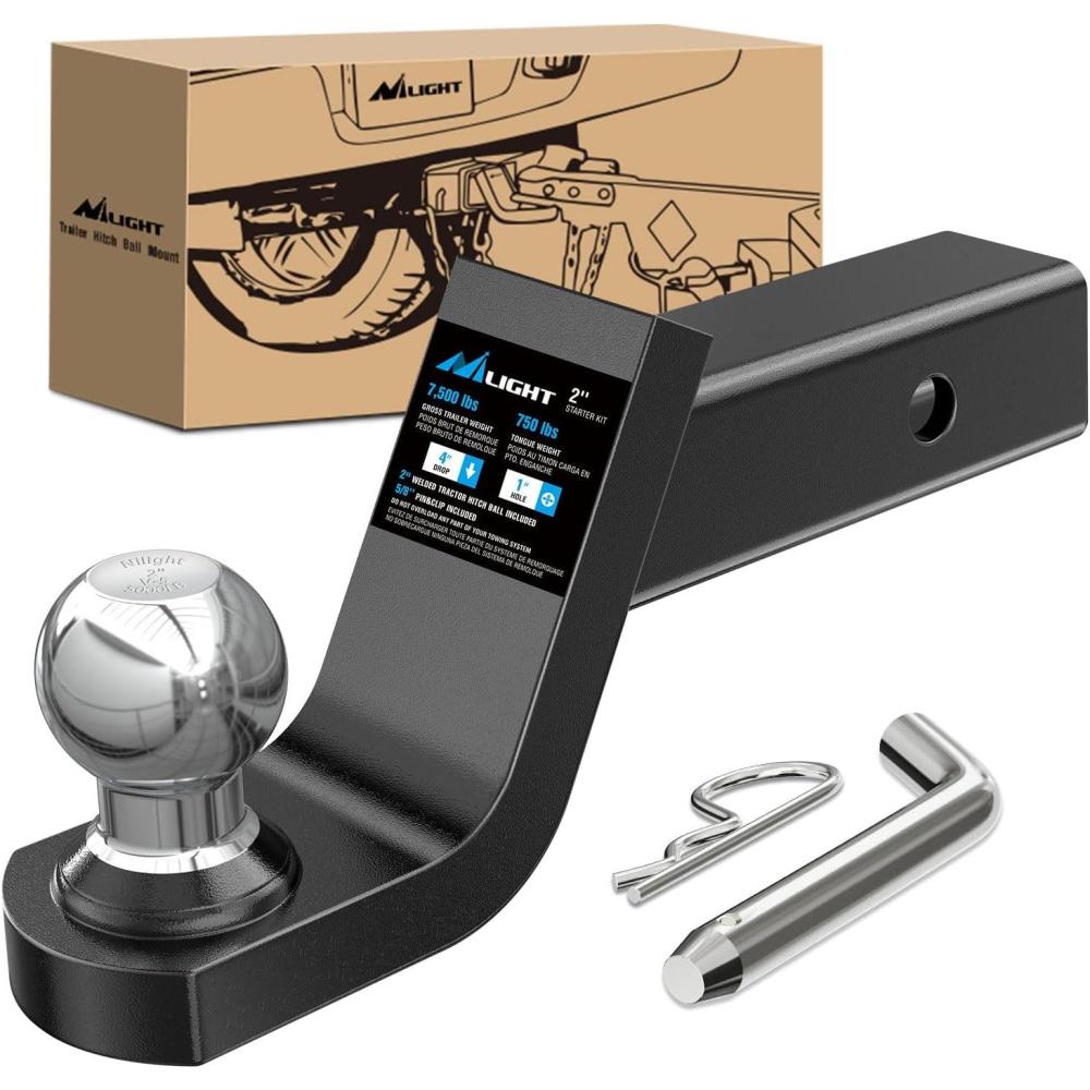 imageNilight Forged Trailer Hitch Mount with 2516Inch Ball Fits 2 Inch Receiver Square 58quot Hitch Pin Clip 15000 lbs 4quot Drop 114 Hole Gloss Black Powder Coat 2 Years Warranty2 Ball Fusion 4 Drop