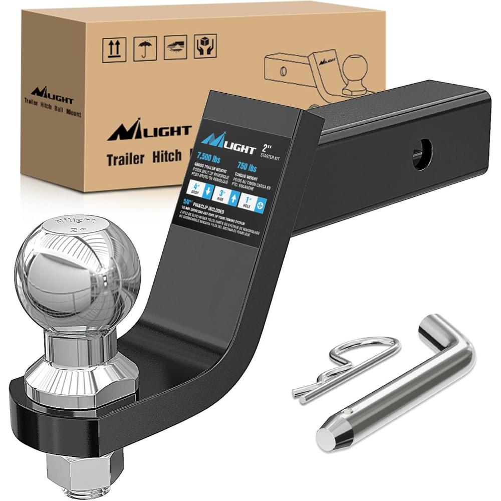 imageNilight Fusion Trailer Hitch Mount with 178 Inch Trailer Ball ampamp 58quot Hitch Pin Clip Fits 2Inch Receiver 5000 lbs 2quot Drop2 Ball 4 Drop