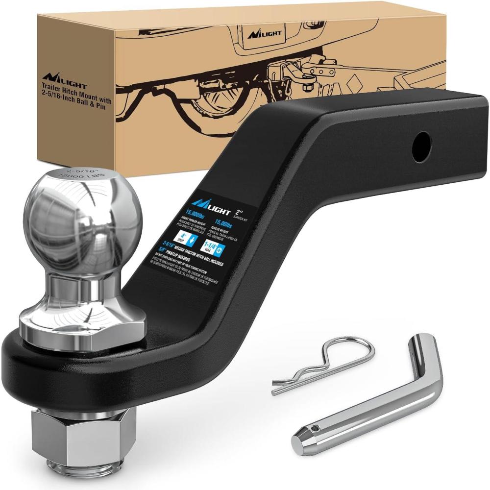 imageNilight Fusion Trailer Hitch Mount with 178 Inch Trailer Ball ampamp 58quot Hitch Pin Clip Fits 2Inch Receiver 5000 lbs 2quot Drop2516 Ball 4 Drop Forged