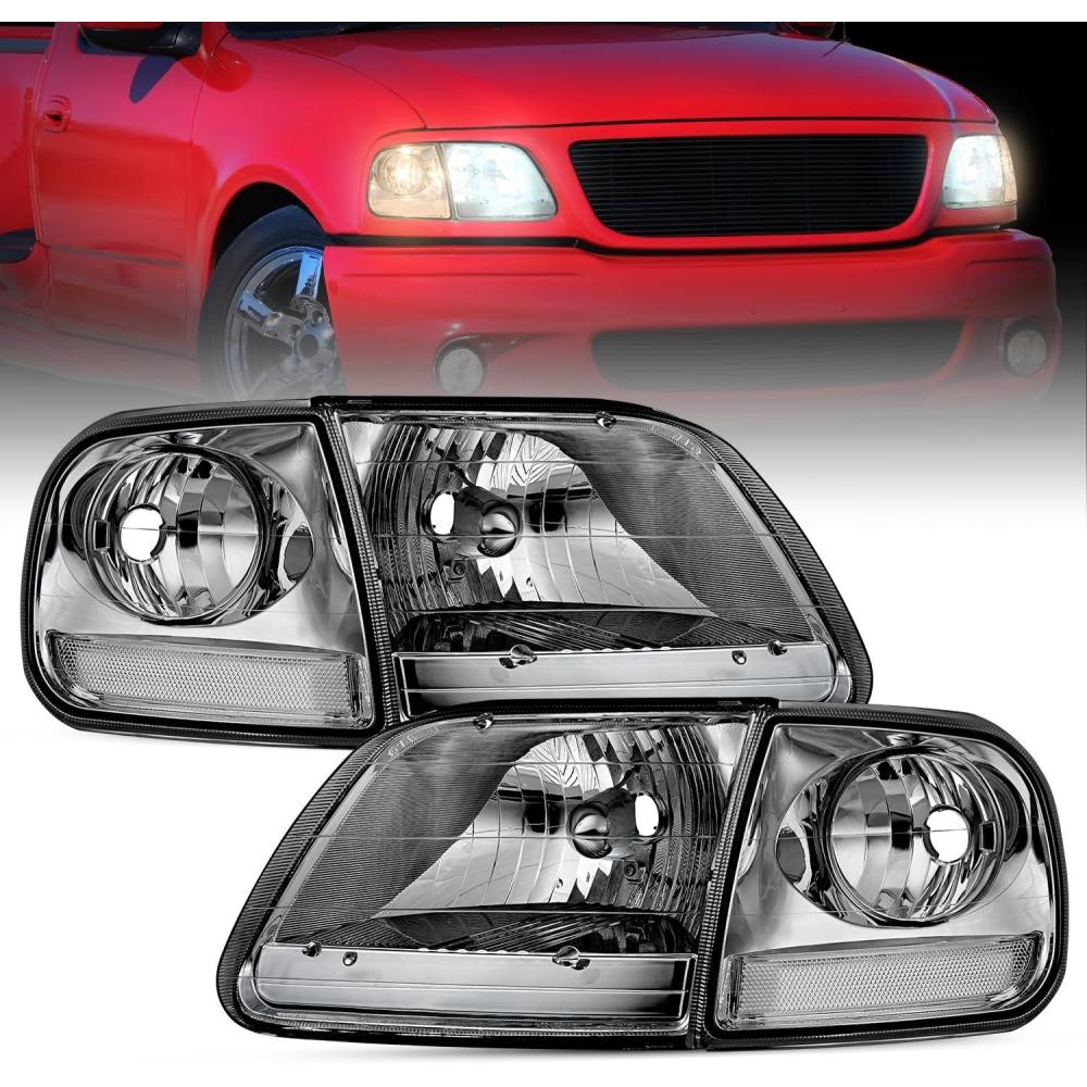 imageNilight Headlight Assembly 2005 2006 2007 F250 F350 F450 F550 Super Duty Black Housing Amber Corner Clear Lens 4 Pack Headlights Assembly ReplacementChrome Housing  Clear Reflector Smoke Lens