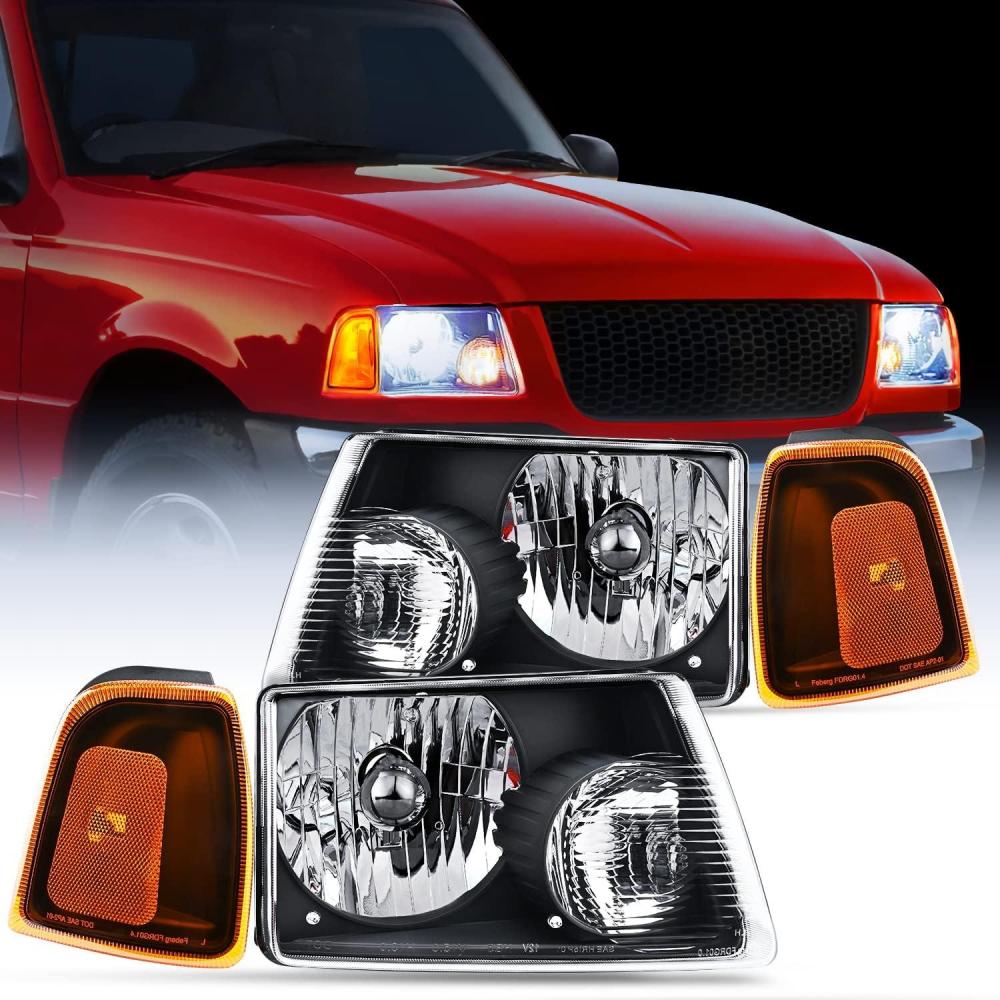imageNilight Headlight Assembly for 2001 2002 2003 2004 2005 2006 2007 2008 2009 2010 2011 Ford Ranger Replacement Headlamp Chrome Housing Clear ReflectorBlack Housing Amber Reflector