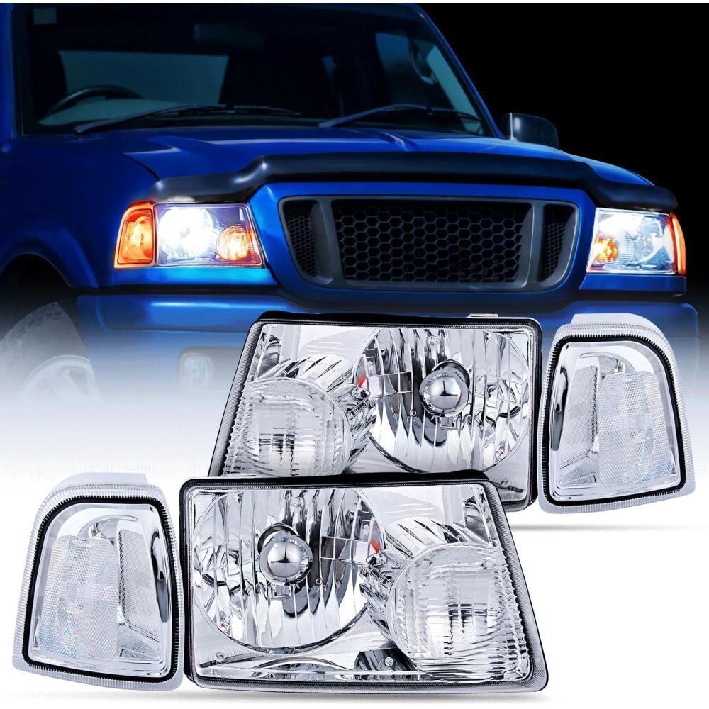 imageNilight Headlight Assembly for 2001 2002 2003 2004 2005 2006 2007 2008 2009 2010 2011 Ford Ranger Replacement Headlamp Chrome Housing Clear ReflectorChrome Housing Clear Reflector