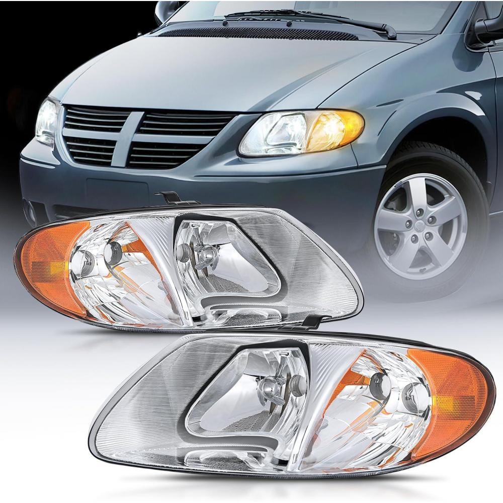 imageNilight Headlight Assembly for 2001 2002 2003 2004 2005 2006 2007 Chrysler Town ampamp Country 20012003 Voyager 20012007 Dodge Grand Caravan Replacement Chrome Housing Amber ReflectorChrome Housing Amber Reflector