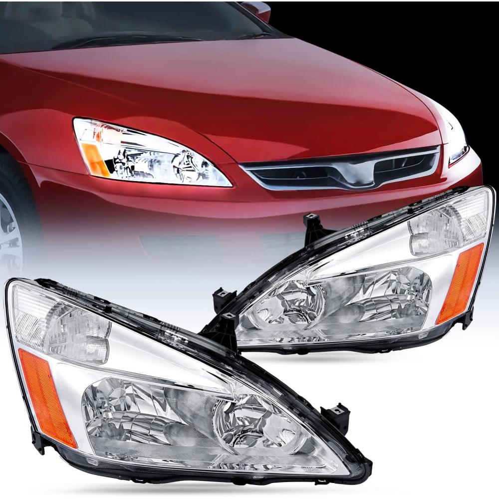 imageNilight Headlight Assembly for 2003 2004 2005 2006 2007 Accord Replacement Headlamp Chrome Housing Amber ReflectorChrome Housing  Amber Reflector