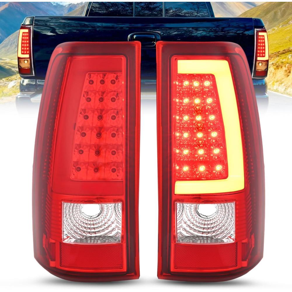 imageNilight Headlight Assembly for 2003 2004 2005 2006 Chevy Silverado Avalanche 1500 1500HD 2500 2500HD 3500 Chevrolet Pickup Replacement Headlamp Housing Bumper Lamp SetLED RedC Shape