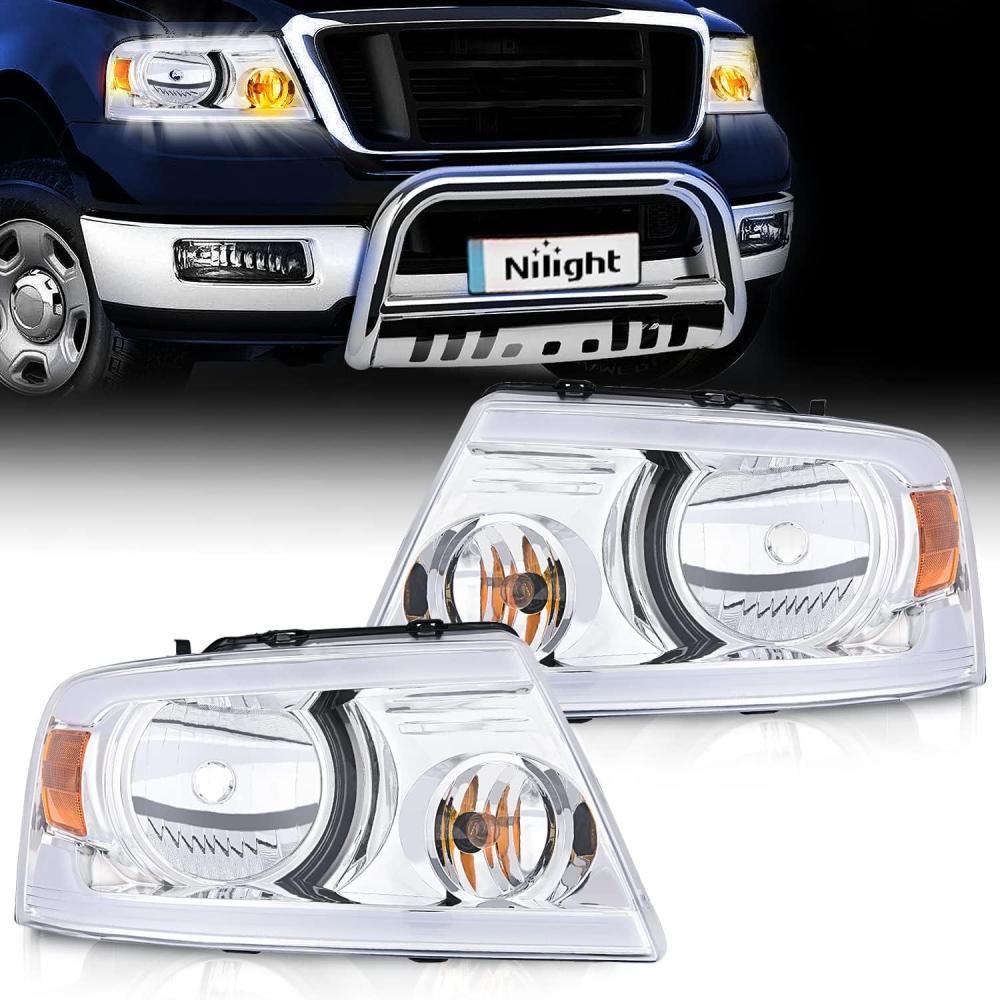 imageNilight Headlight Assembly for 2004 2005 2006 2007 2008 Ford F150 Pickup 20062008 Lincoln Mark LT Passenger Driver Side Black Housing Clear Reflector Lens Headlamp ReplacementChrome Housing Amber Reflector DRL