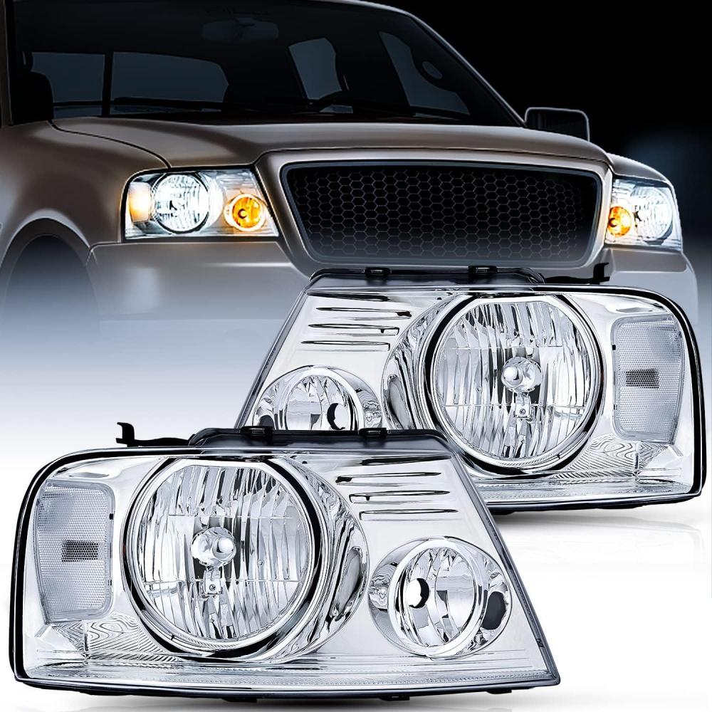 imageNilight Headlight Assembly for 2004 2005 2006 2007 2008 Ford F150 Pickup 20062008 Lincoln Mark LT Passenger Driver Side Black Housing Clear Reflector Lens Headlamp ReplacementChrome Housing Clear Reflector