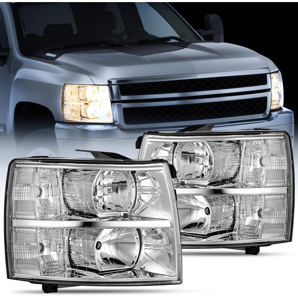 imageNilight Headlight Assembly for 2007 2008 2009 2010 2011 2012 2013 Silverado 1500 20072014 Silverado 2500HD 3500HD Replacement Headlamp Black Housing Clear ReflectorChrome Housing  Clear Reflector