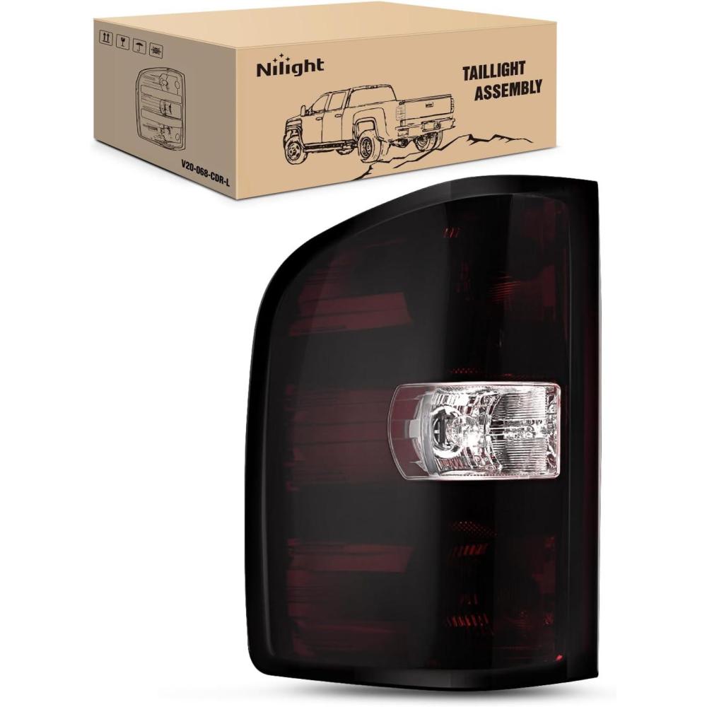 imageNilight Headlight Assembly for 2007 2008 2009 2010 2011 2012 2013 Silverado 1500 20072014 Silverado 2500HD 3500HD Replacement Headlamp Black Housing Clear ReflectorDark RedDriver Side