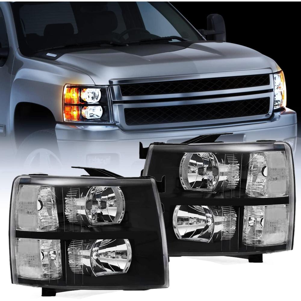 imageNilight Headlight Assembly for 2007 2008 2009 2010 2011 2012 2013 Silverado 1500 20072014 Silverado 2500HD 3500HD Replacement Headlamp Black Housing Clear ReflectorBlack Housing  Clear Reflector
