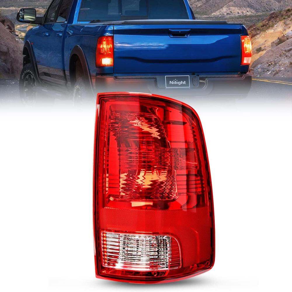 imageNilight Headlight and Taillight Assembly Combo Compatible with 2009 2010 2011 2012 2013 2014 2015 2016 2017 2018 Dodge Ram for Quad Models Chrome Housing Amber Reflector with Red Housing Tail LightRedPassenger Side