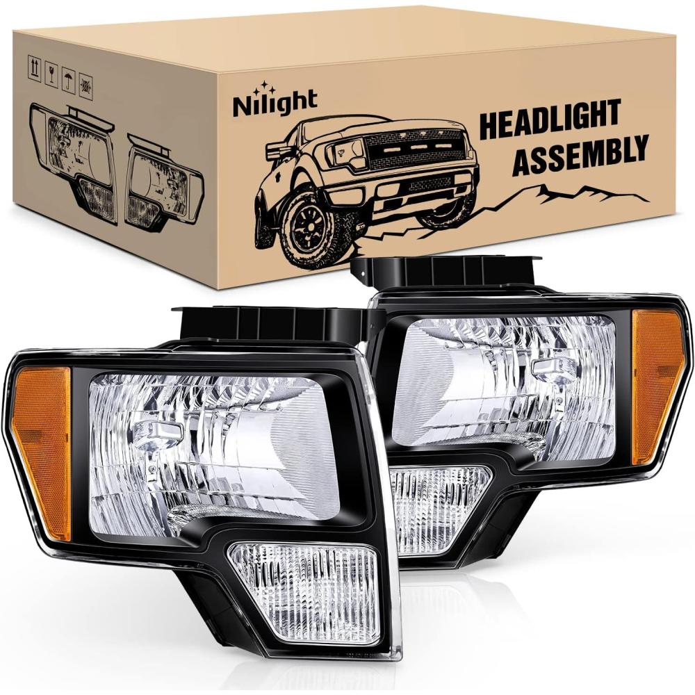 imageNilight Headlights Assembly for Ford F150 F150 2009 2010 2011 2012 2013 2014Led DRL HeadlampBlack HousingBlack Housing  Amber Reflector