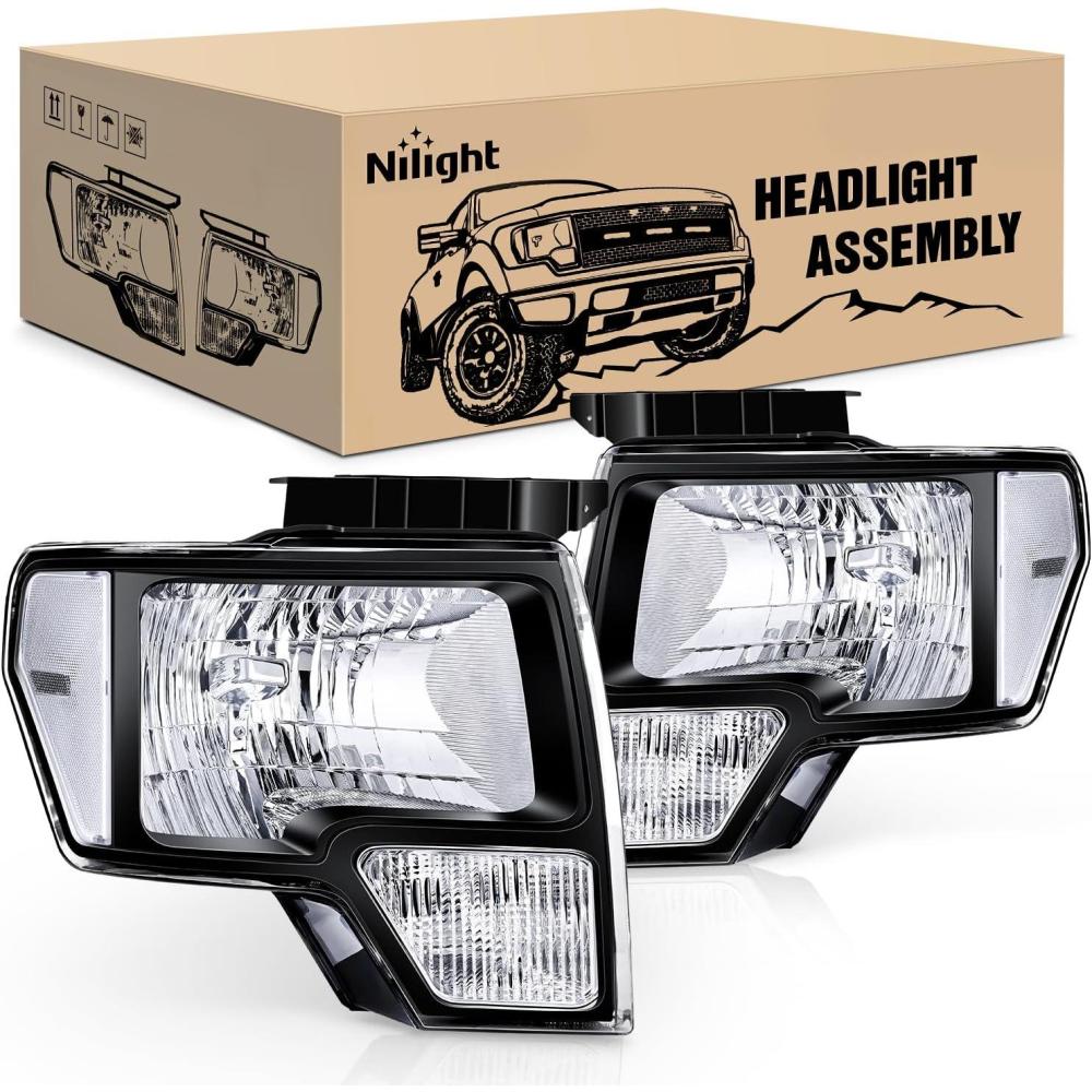 imageNilight Headlights Assembly for Ford F150 F150 2009 2010 2011 2012 2013 2014Led DRL HeadlampBlack HousingBlack Housing  Clear Reflector
