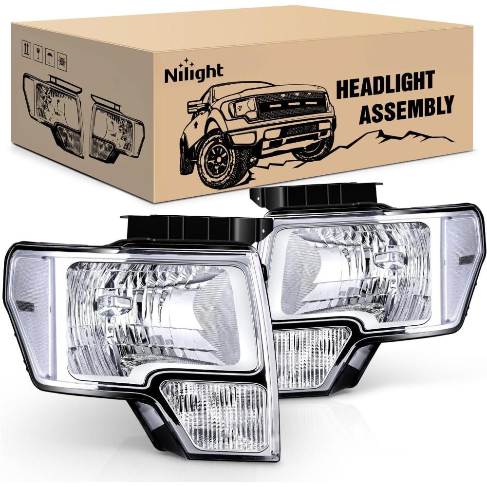 imageNilight Headlights Assembly for Ford F150 F150 2009 2010 2011 2012 2013 2014Led DRL HeadlampBlack HousingChrome Housing Clear Reflector