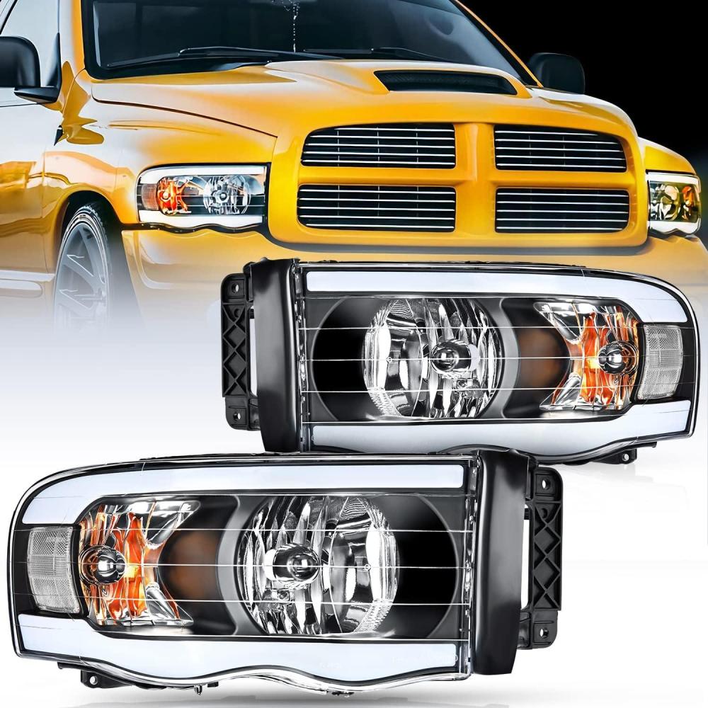 imageNilight Headlights for 2002 2003 2004 2005 Ram 1500 2500 3500 Truck Black Housing Clear CornerHeadlight Assembly Replacement kitDriver and Passenger Side2 PackBlack Housing  Clear Reflector DRL