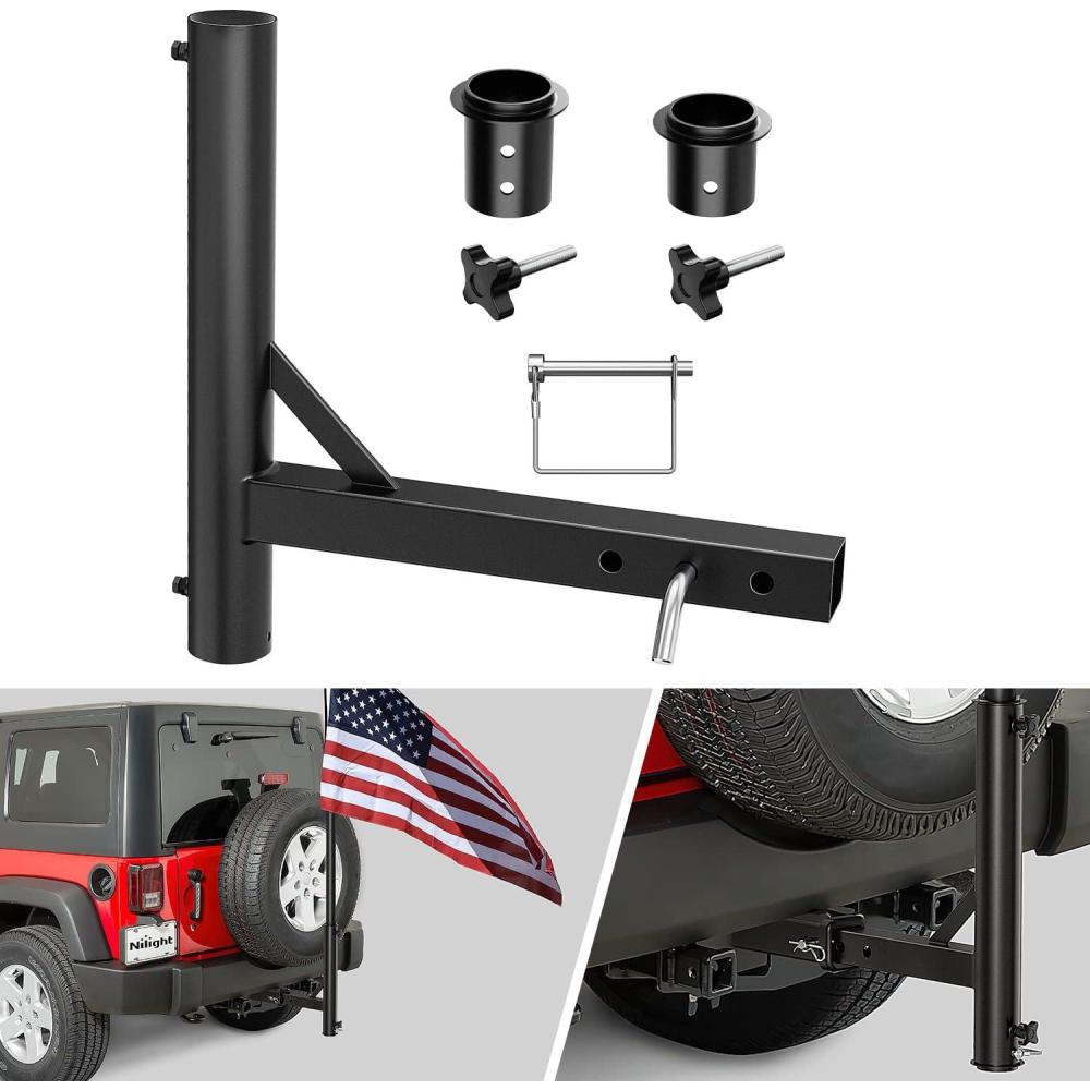 imageNilight Hitch Mount Flagpole Holder Compatible with 1 to 23 Inch Diameter Flag Tube Universally for 2quot Receiver on RV SUV Pickup Truck Camper Trailer Jeep