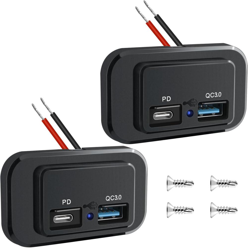 imageNilight Quick USB Outlet Socket 12V 24V Dual USBs Connector 5V 48A Car Outlets with Waterproof Cover Rotating Cap LED Light for Cars Trucks Motorcycle RVs Campers2Pcs USBPD Type C