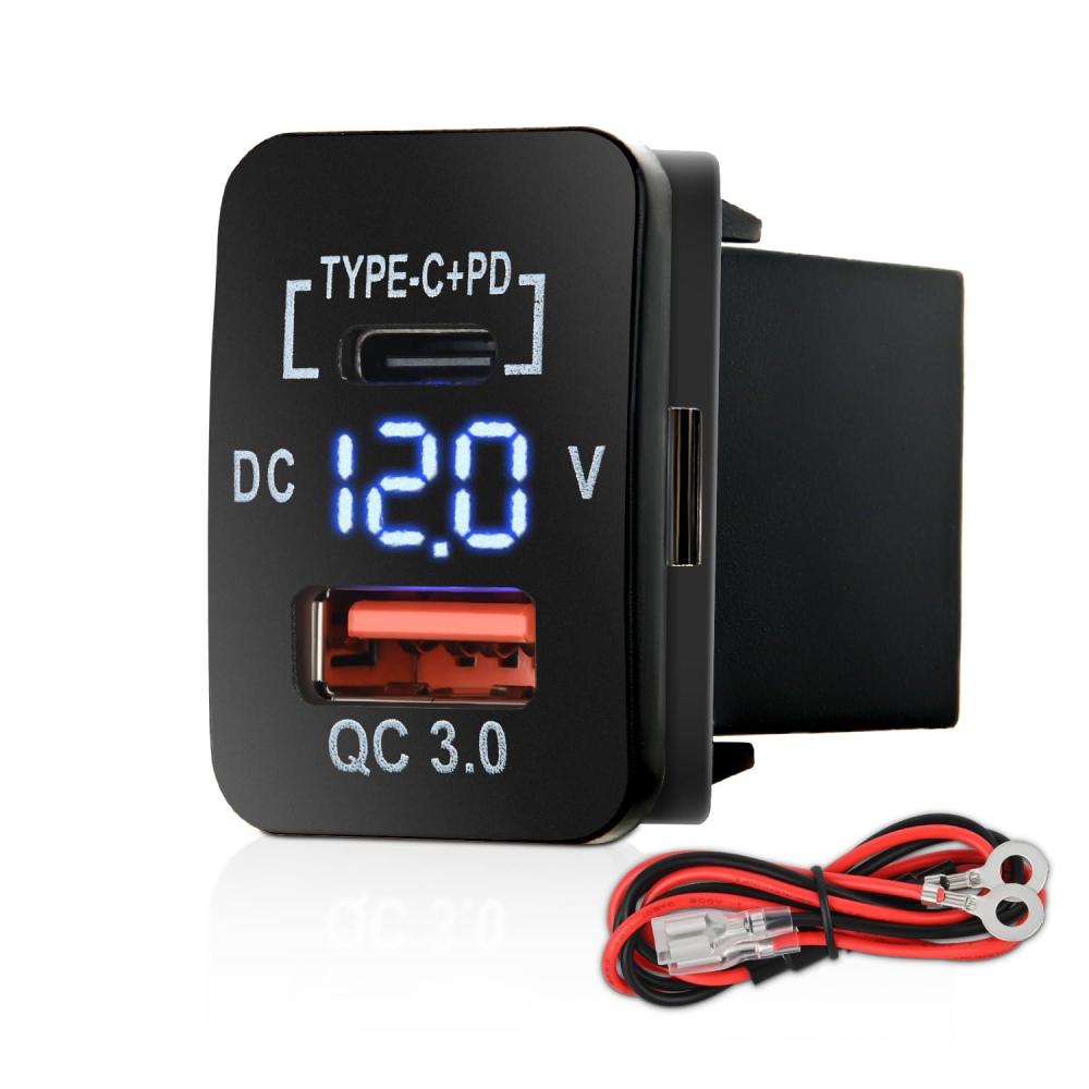 imageNilight Rocker Switch Style USB Outlet Socket LED Voltmeter 12V PD Type C and QC 3 Outlets Car Using 128quot x 087quot Replacement with Inline Fuse for Sequoia Highlander Tacoma Tundra 4Runner RAVRUSB PD Type C