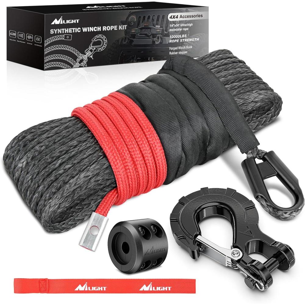 imageNilight Synthetic Winch Rope Extension 38 Inch x 50 Feet 25000 Lbs ATV Winch Extension Cable Replacement Tow Ropes Line for Off Road Vehicle Polaris ATV UTV Truck SUV Jeep GreyBlack