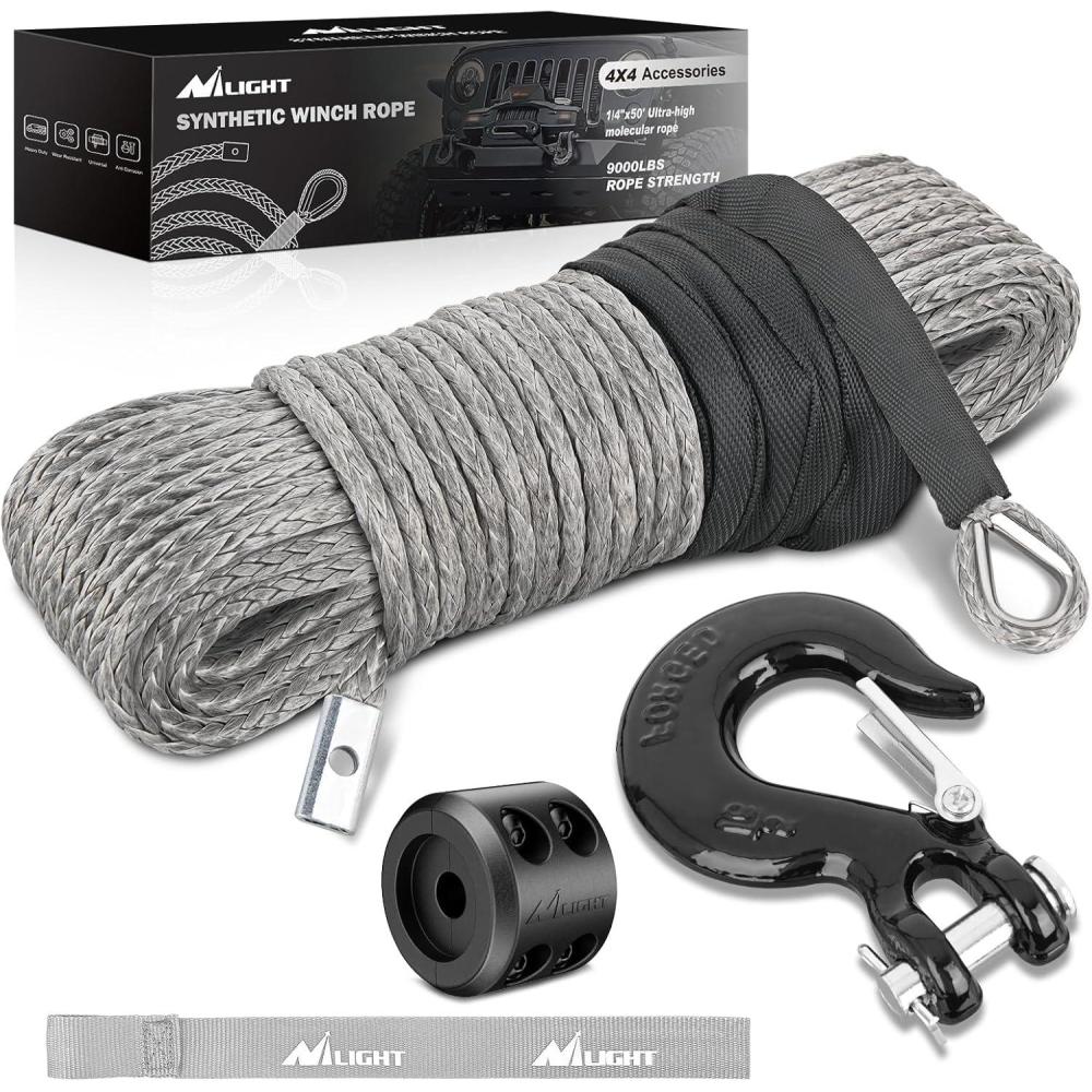 imageNilight Synthetic Winch Rope Extension 38 Inch x 50 Feet 25000 Lbs ATV Winch Extension Cable Replacement Tow Ropes Line for Off Road Vehicle Polaris ATV UTV Truck SUV Jeep GreyGray