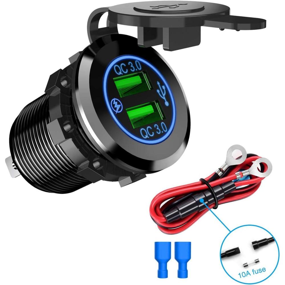 imageNilight USB Socket PD Type C and QC 30 USB Fast 12V 24V Car Outlet Voltmeter ON OFF Switch Fused Wire Kit Dual Power for Cars Trucks Vans RVsDual USB
