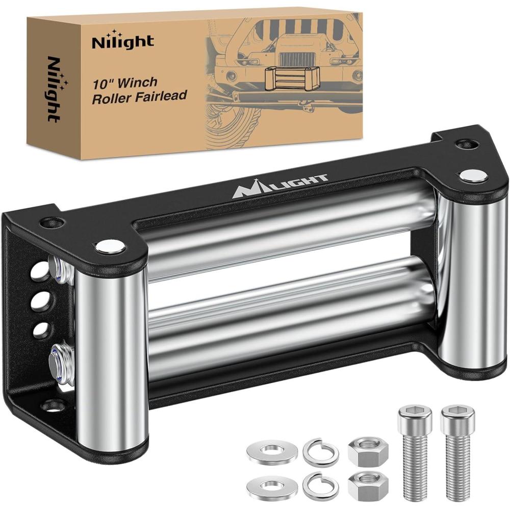 imageNilight Winch Fairlead 10 Inch 254mm Heavy Duty Winch Roller Fairlead 4Way Universal Cable Guide with Mounting Hardware for Steel Cable 800012000 LBS UTV ATV Winches Accessory Replacement Black10